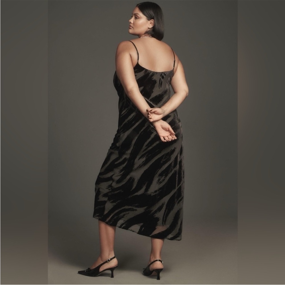 Anthropologie Cowl Neck Slip Dress Midi Black Velvet Burnout Lace Sz 3X NEW - Picture 3 of 14